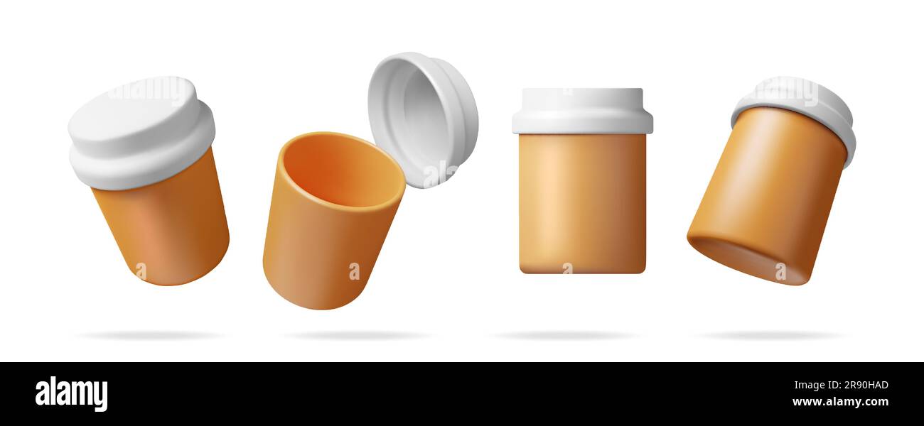 3D Plastic Pill Bottles from Different Angles Stock Vector