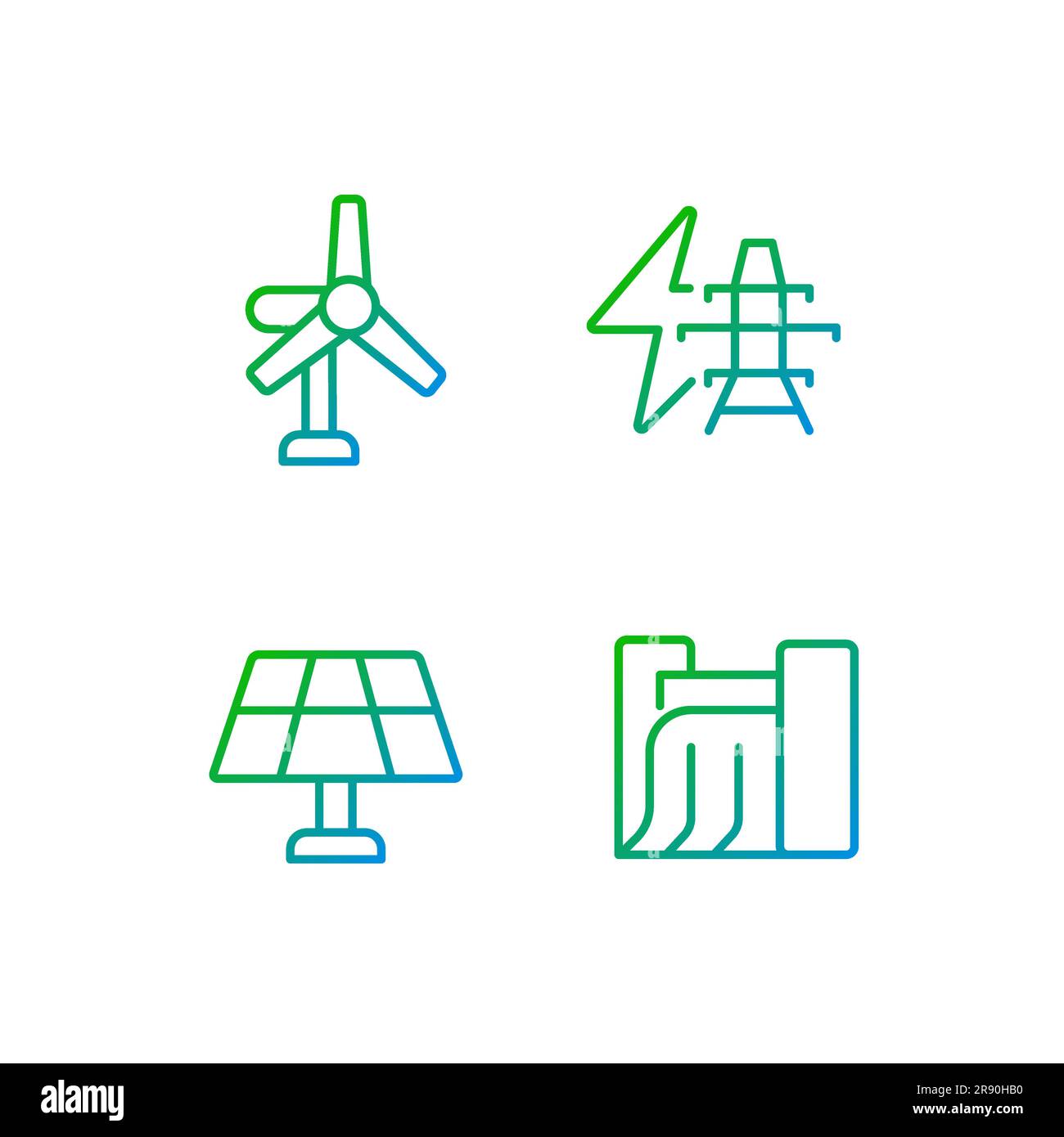 Clean power generation technology pixel perfect gradient linear vector icons set Stock Vector