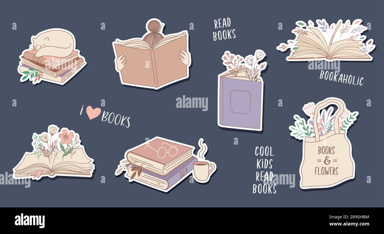 Hand drawn pastel colors books illustrations, stickers, prints, logos ...