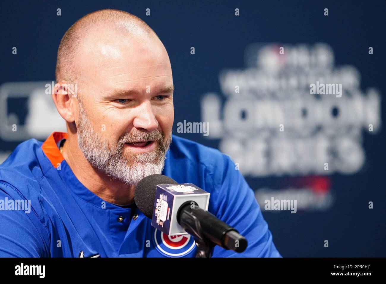 Chicago Cubs Manager, David Ross, speaks in a press conference during a