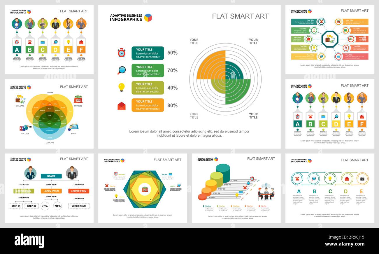 Colorful smart art charts set for presentation slide templates Stock