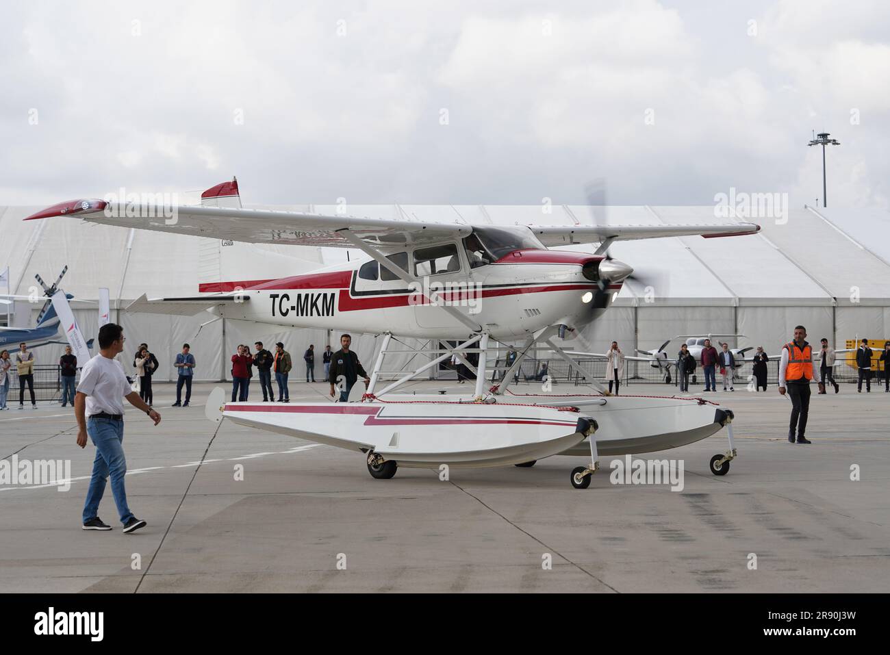 ISTANBUL, TURKIYE - OCTOBER 08, 2022: Private Cessna 185 Skywagon (18502710) display in Istanbul Airshow in Istanbul Ataturk Airport Stock Photo