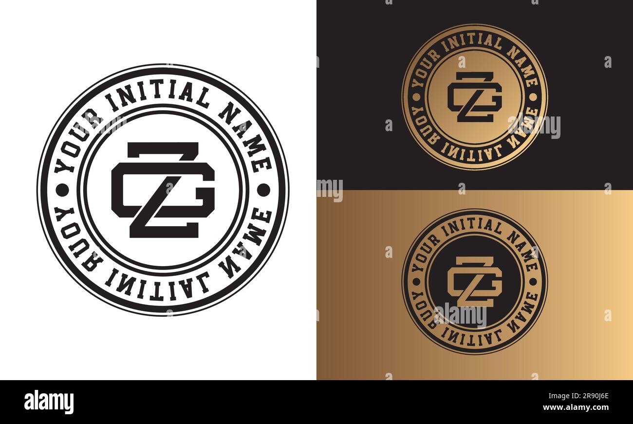 Luxury Initial ZG or GZ Monogram Letter Text Logo Streetwear Fashion ZG Initial Logotype Traditional Initial Font Stock Vector