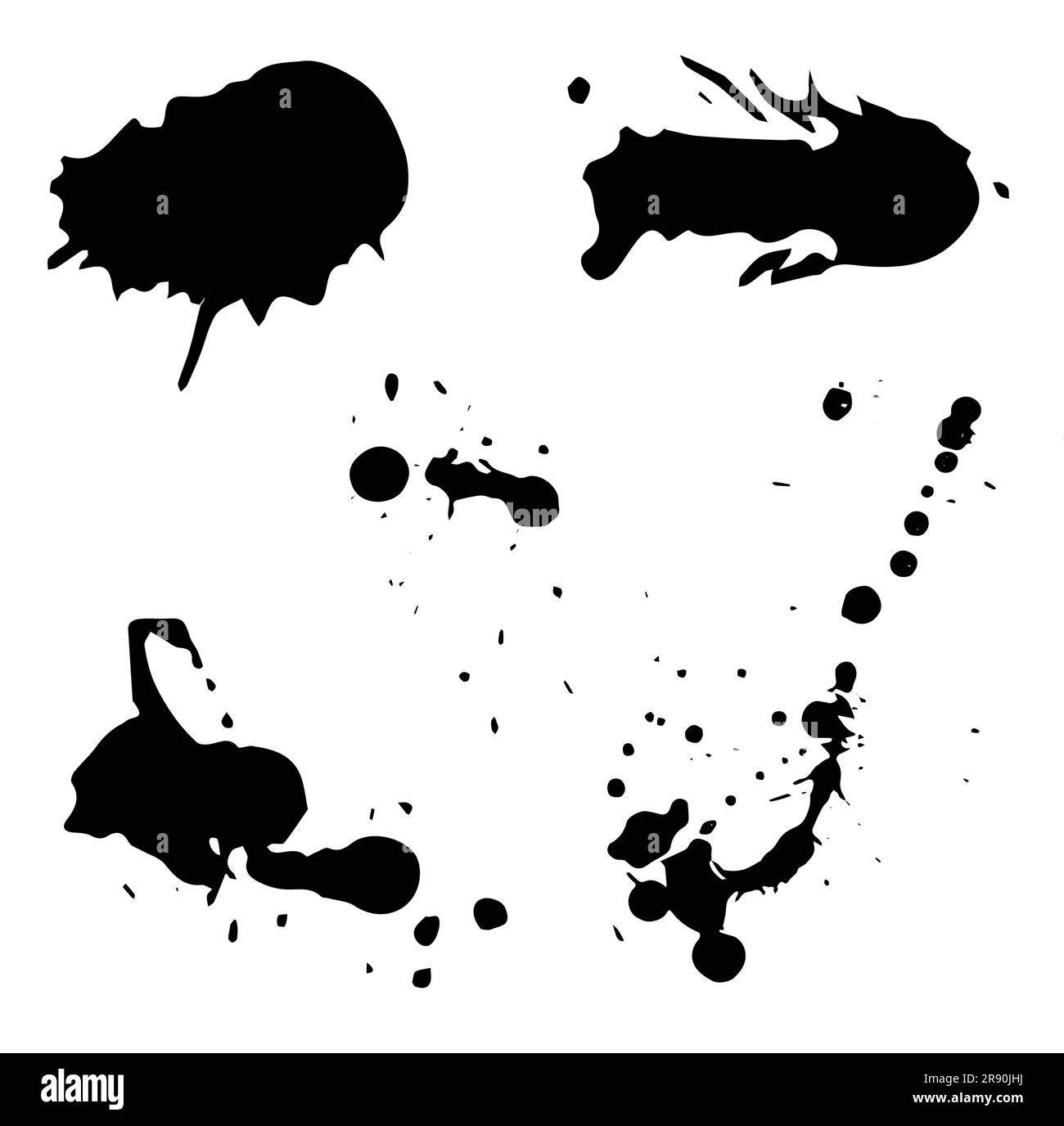 Set, collection of Brash ink blot, spot grunge texture isolated on white background. Dirty