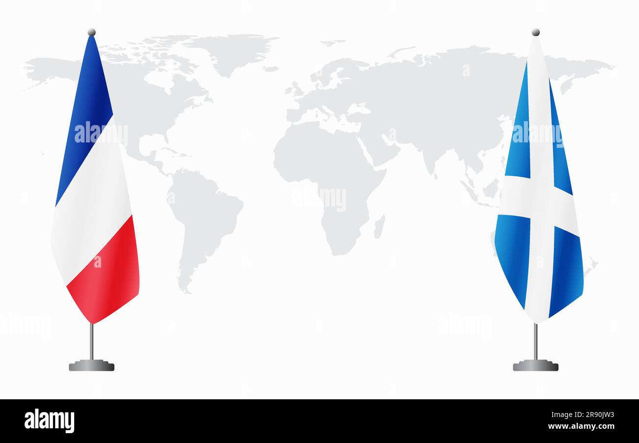 France and Scotland flags for official meeting against background of world map Stock Vector