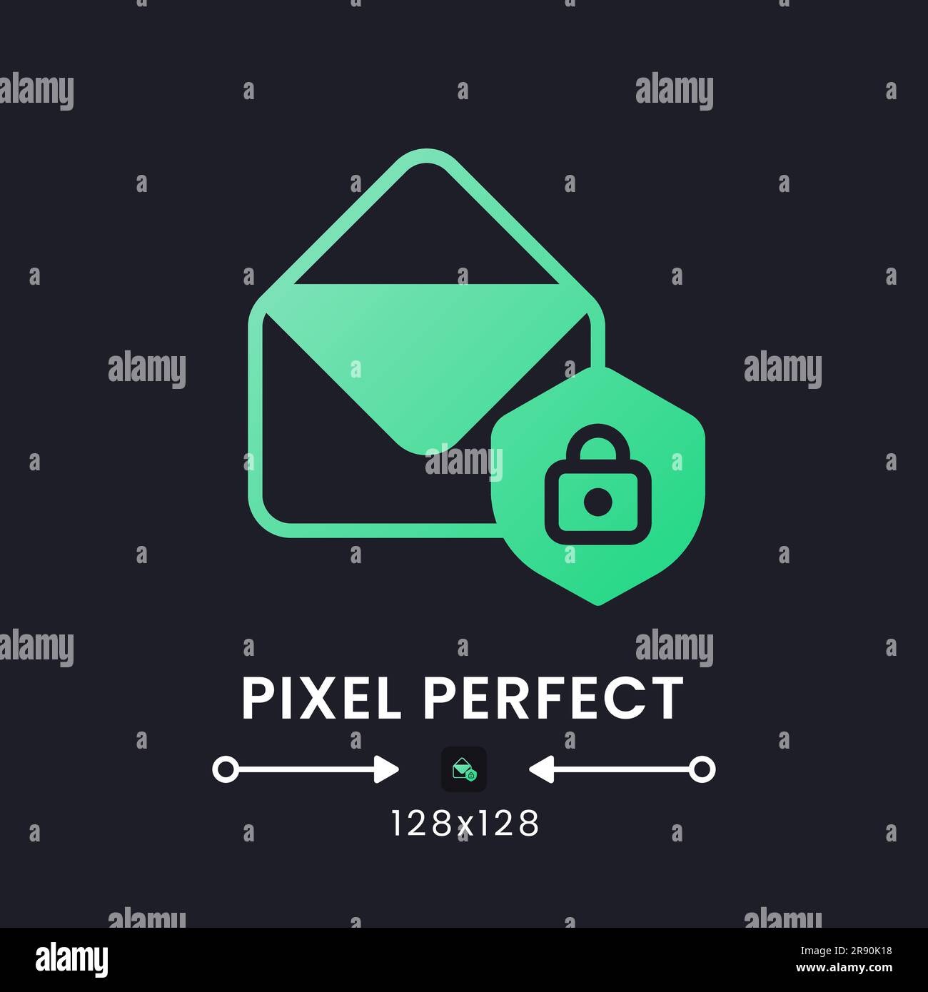 Email security green solid gradient desktop icon on black Stock Vector