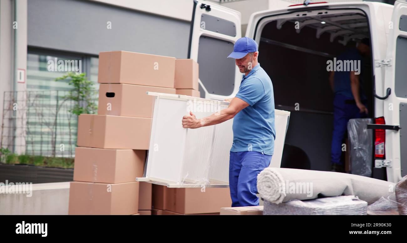 House Mover Furniture Delivery Service. Unloading Truck Stock Photo Alamy