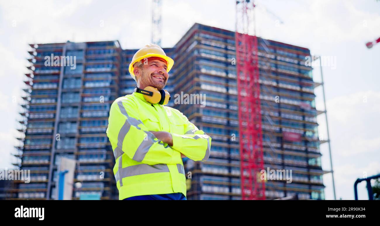 Industry Engineer With Hardhat. Industrial Workplace Safety Stock Photo