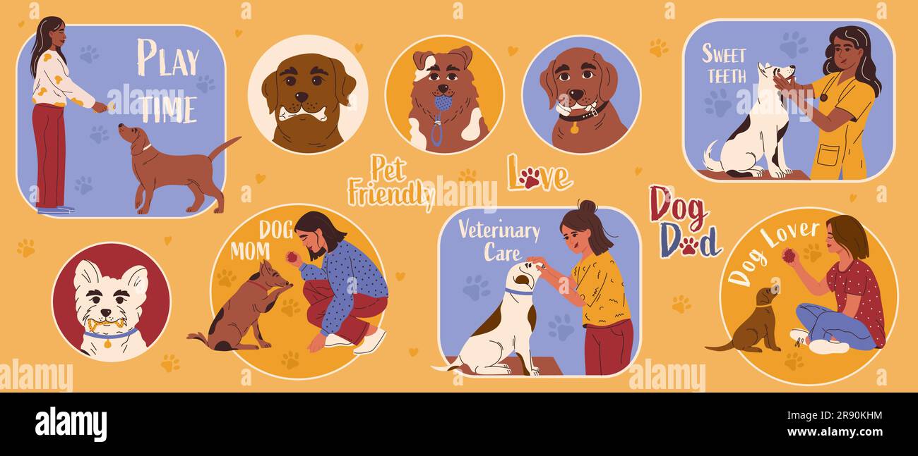Dog Dental Health Stickers Canine Dental Care And Hygiene Concept Dog dental health stickers canine dental care and hygiene concept