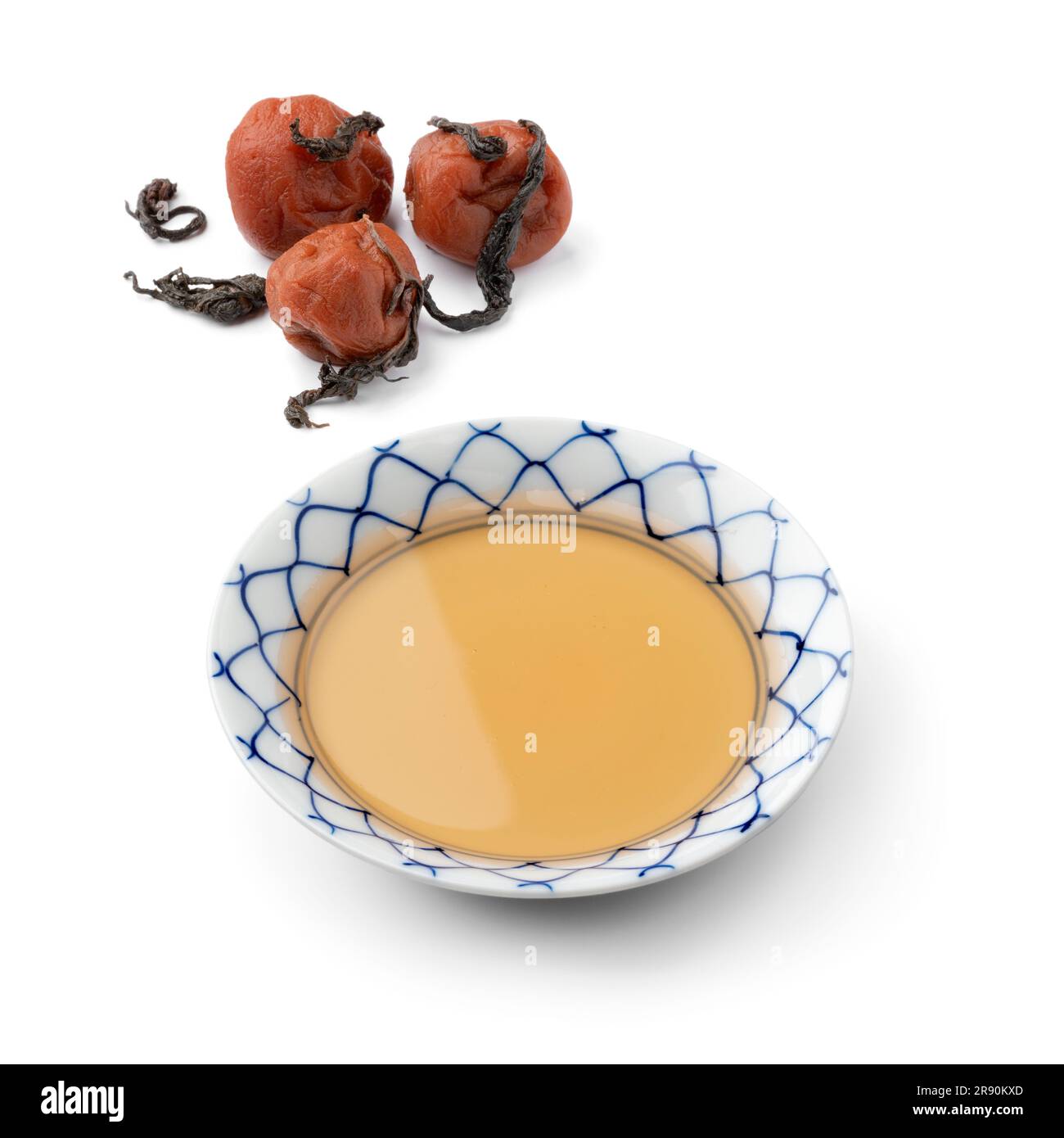 Bowl with homemade Japanese ume su, plum vinegar, close up and