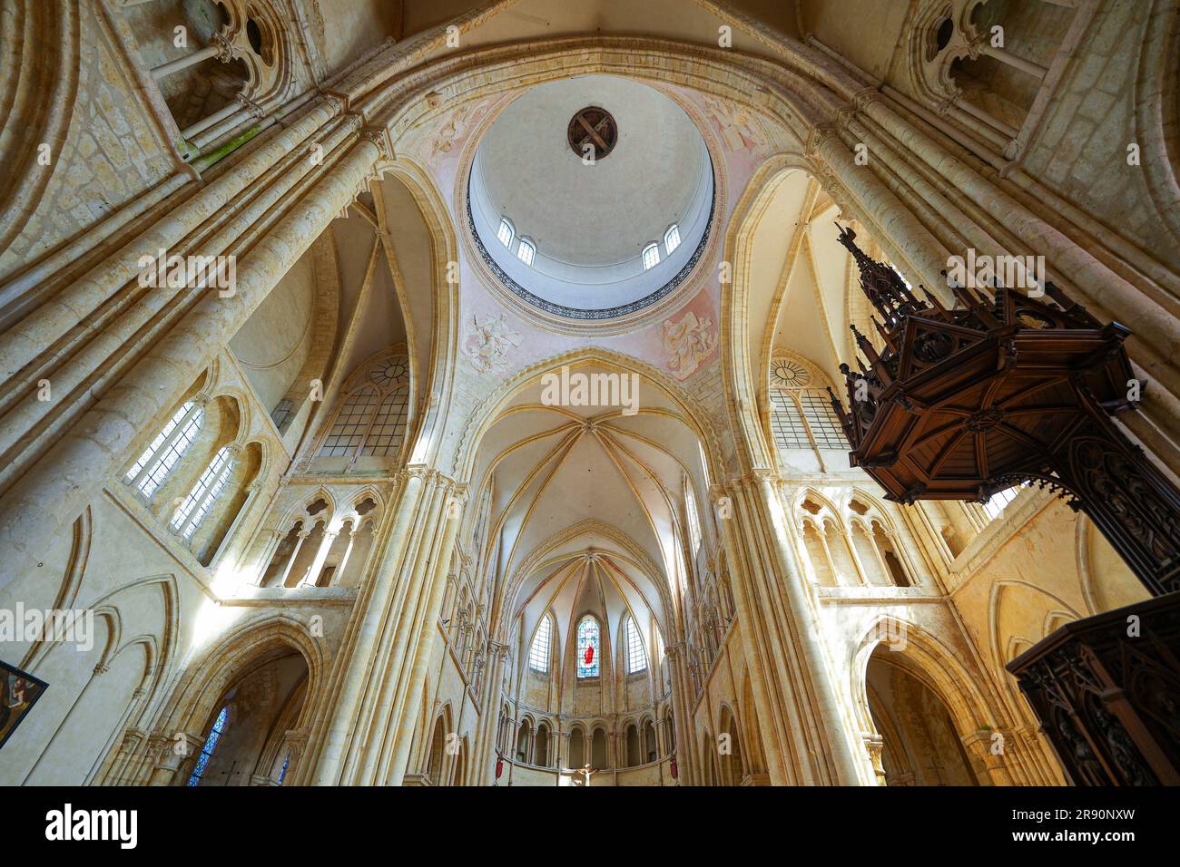 Provins, France - May 24, 2023 : Crossing of the Saint Quiriace Collegiate Church in Provins, a medieval city in the French department of Seine et Mar Stock Photo