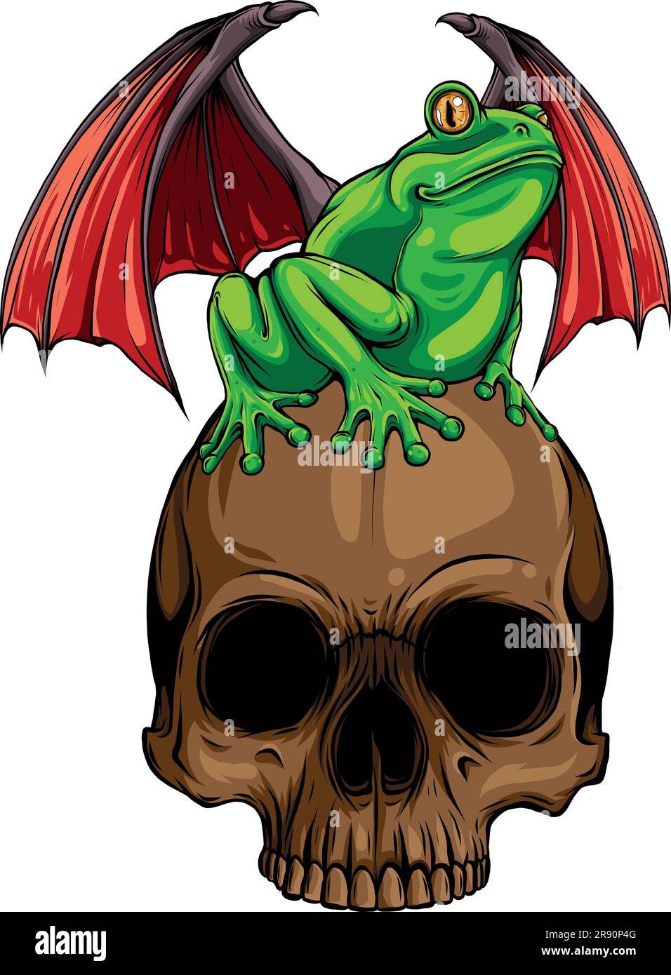 vector illustration skull with frog on white background. digital hand