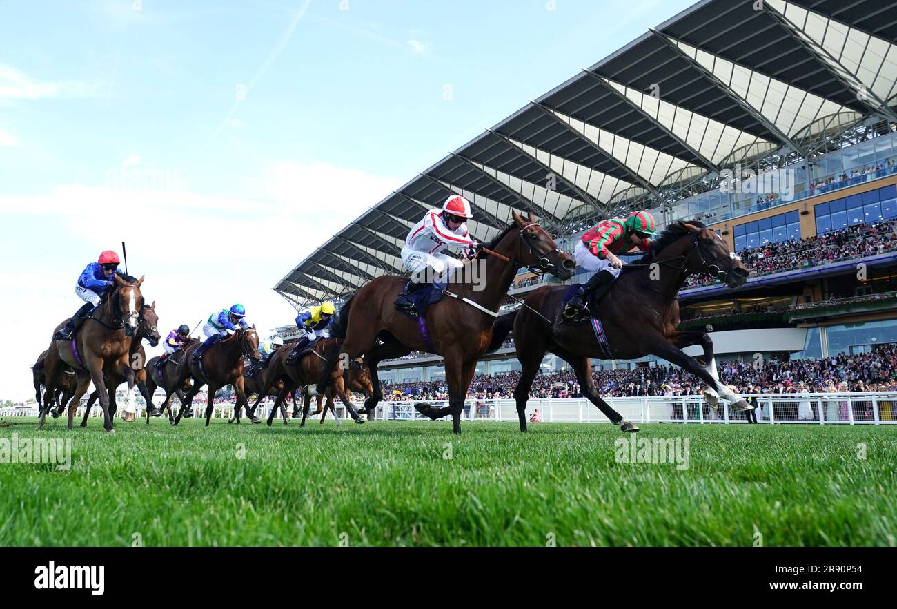 Okita Soushi ridden by Ryan Moore (right) wins The Duke Of Edinburgh Stakes during day four of Royal Ascot at Ascot Racecourse, Berkshire. Picture date: Friday June 23, 2023. Stock Photo