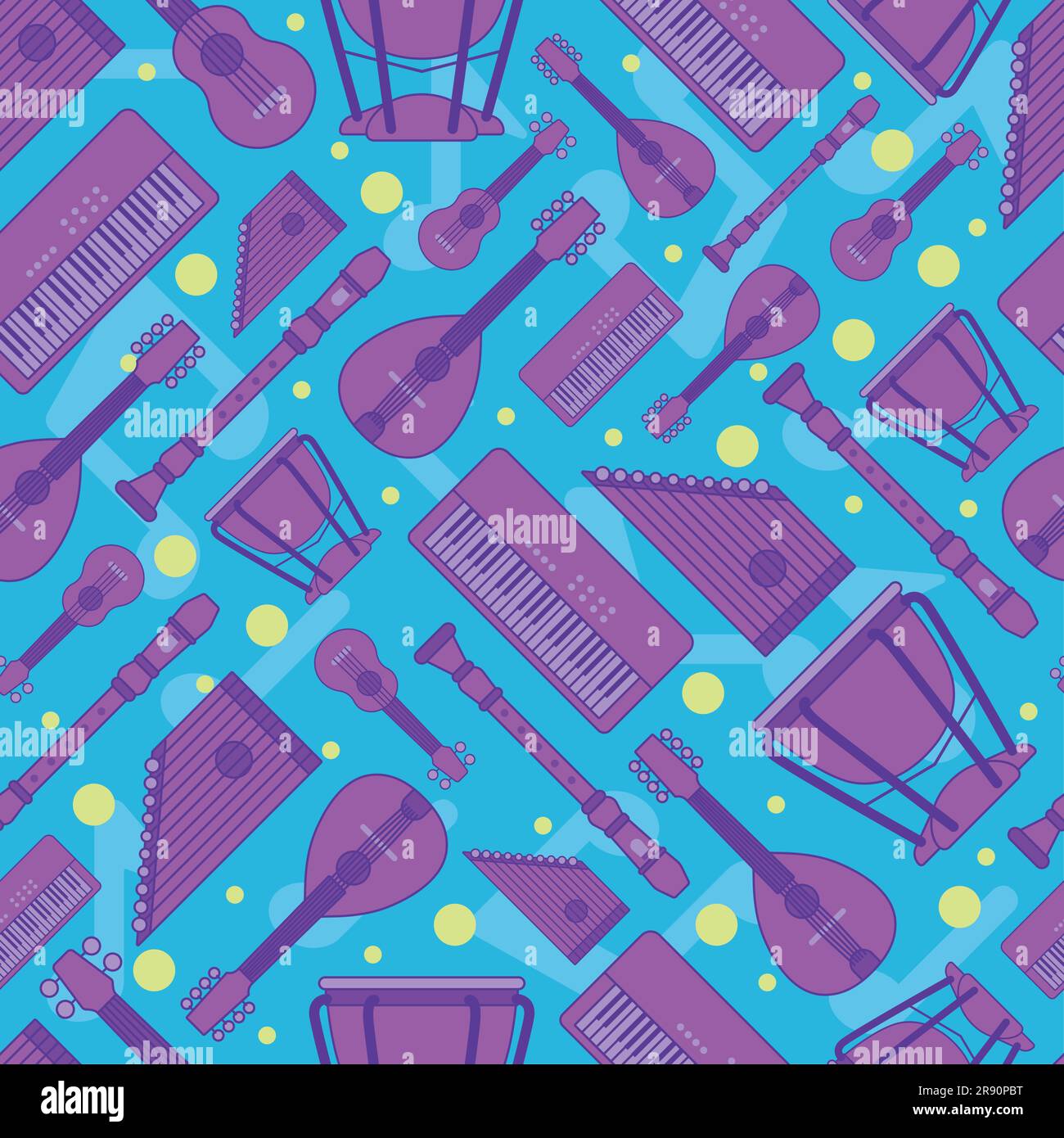Colored seamless pattern background with musical instruments Vector ...
