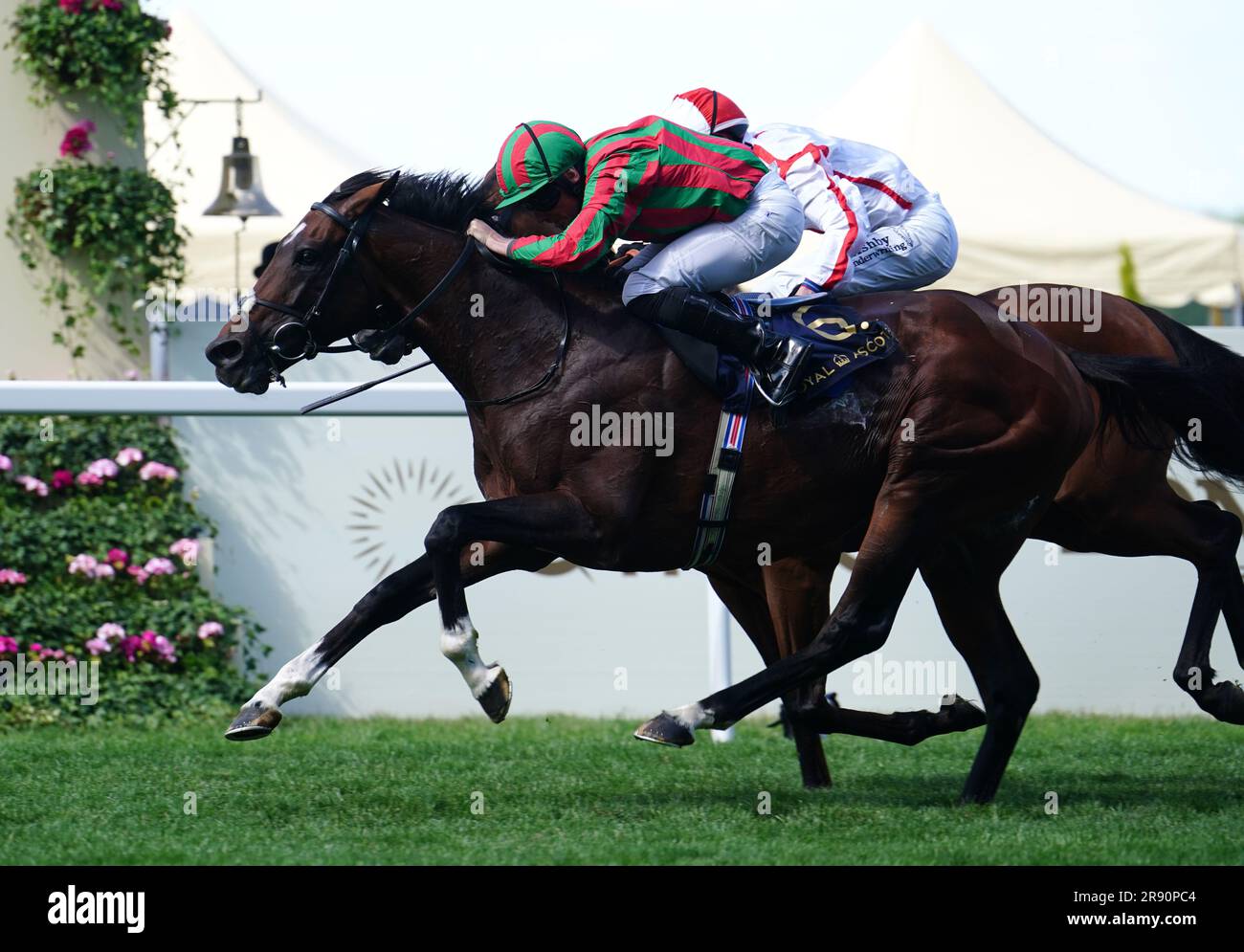 Okita Soushi ridden by Ryan Moore (left) wins The Duke Of Edinburgh Stakes during day four of Royal Ascot at Ascot Racecourse, Berkshire. Picture date: Friday June 23, 2023. Stock Photo