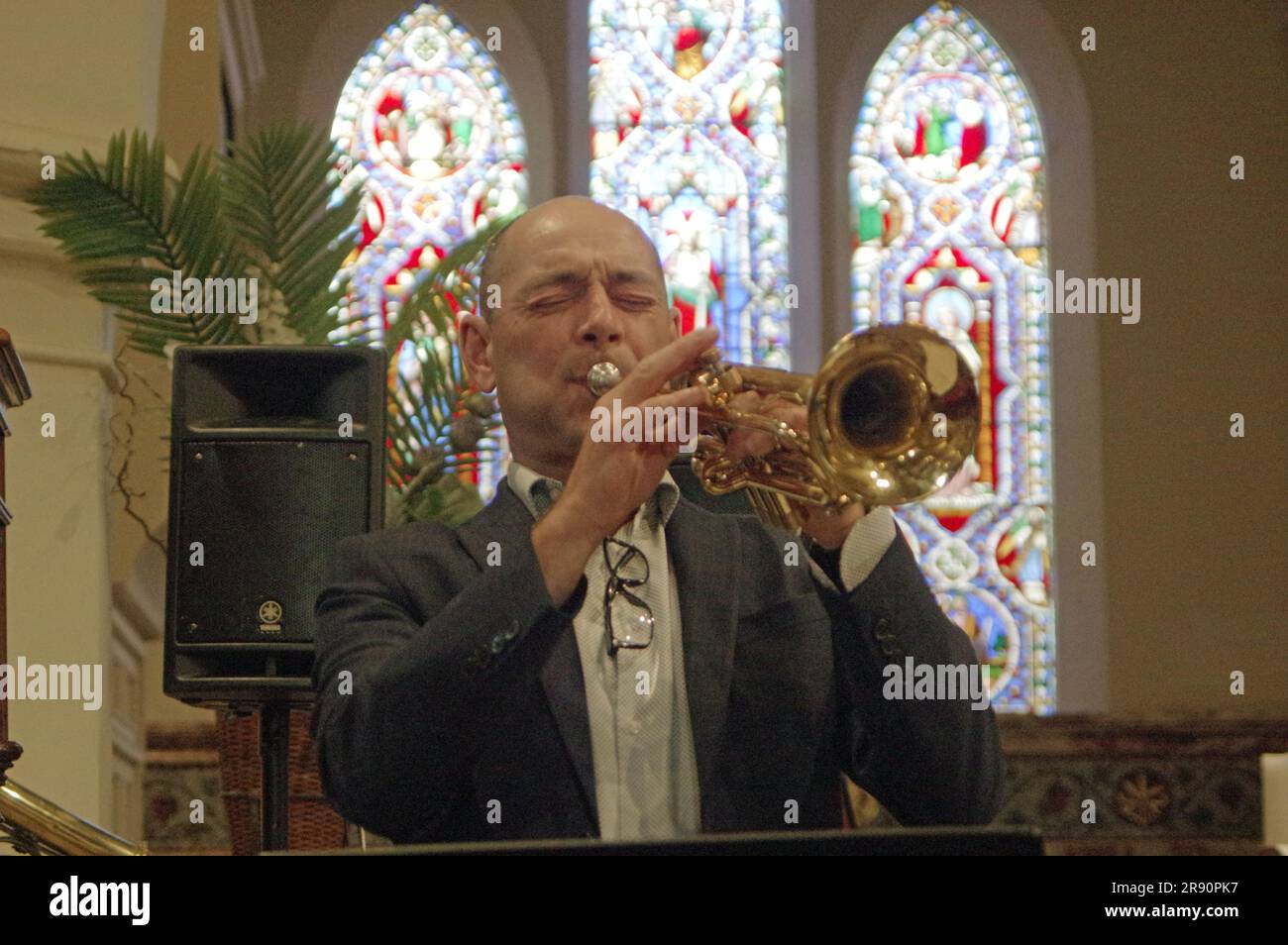 Chris Coull, Alex Bondono&#x2019;s Horace Silver Sextet, Jazz at St Andrews Church, Hove, East Susex, 8 July 2022. Stock Photo