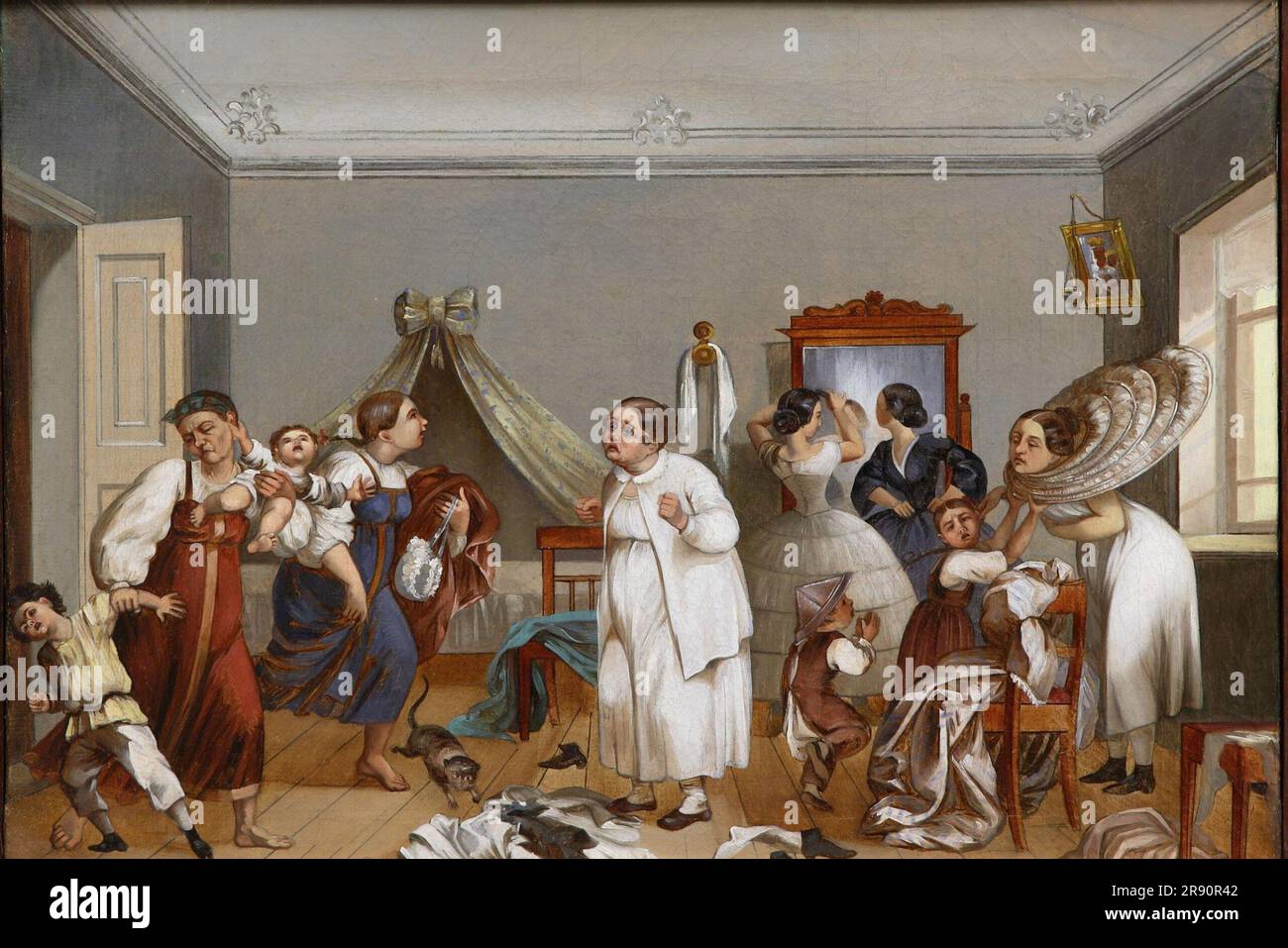 Preparations for a ball in a merchant house, Mid of the 19th century ...