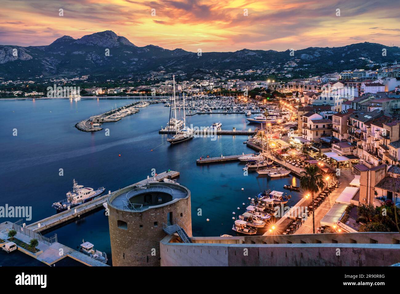 Calvi, Fischer und Yachthafen, Blick von dre Festung, Dämmerung, Korsika, Frankreich, Europa Stock Photo
