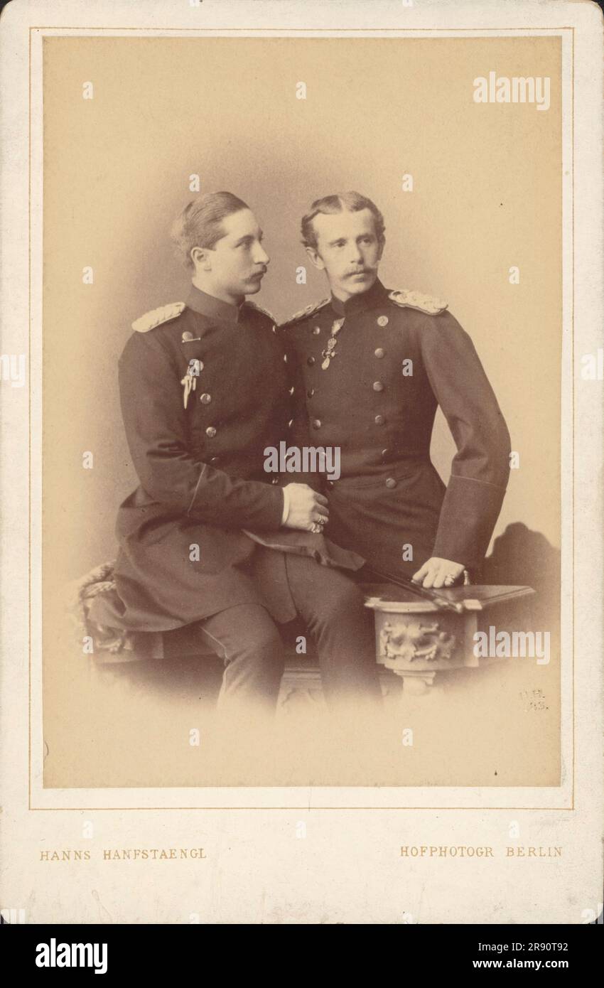 Portrait of German Emperor Wilhelm II (1859-1941), King of Prussia, with his brother Prince Henry of Prussia (1862-1929), 1883. Private Collection. Stock Photo