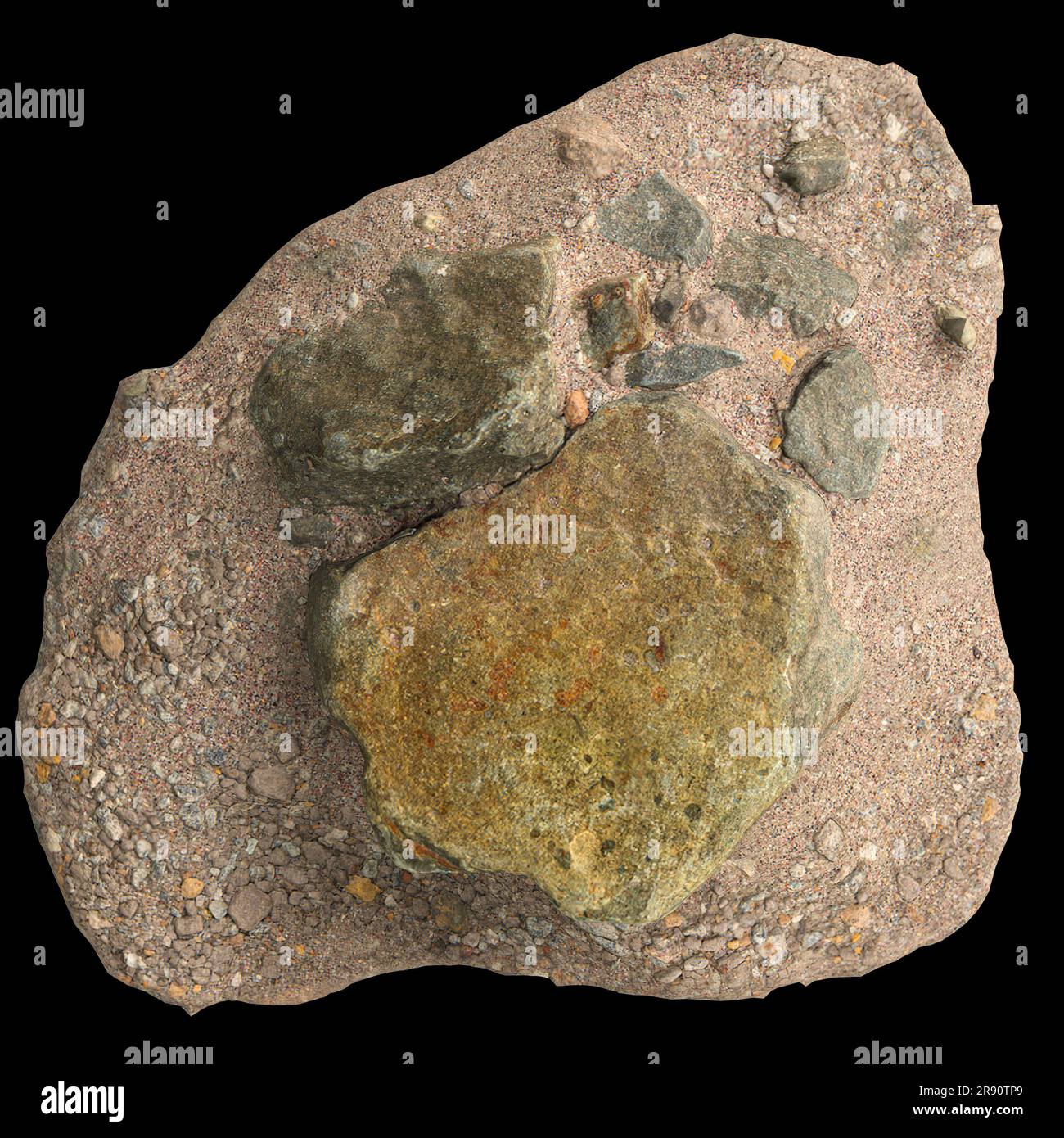 3d illustration of rocks on gravel shelf isolated on black background ...