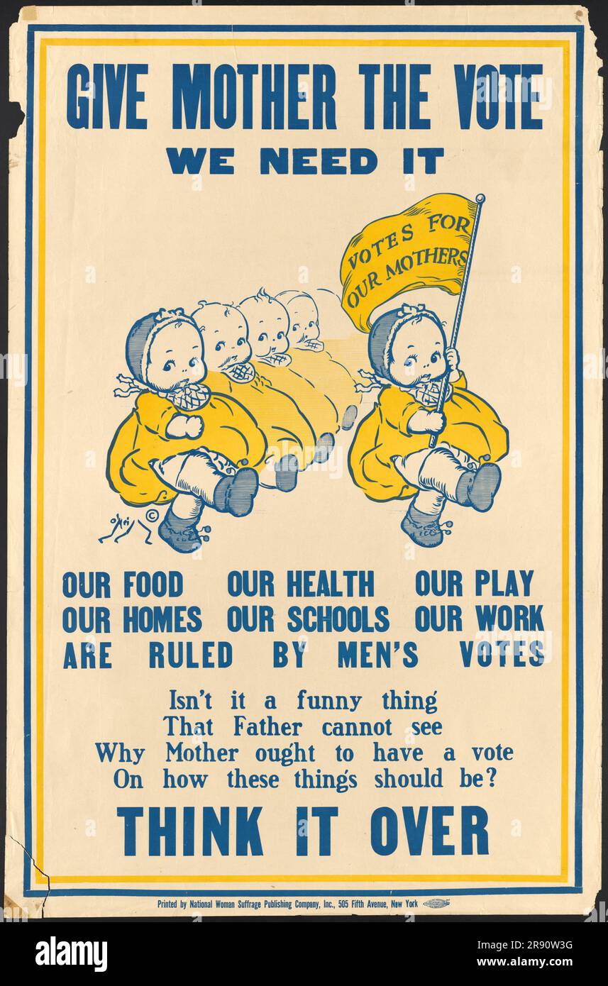 A vintage women's suffrage cmapaign poster showing maching babies wit hthe text 'Give Mother the Vote!' Stock Photo