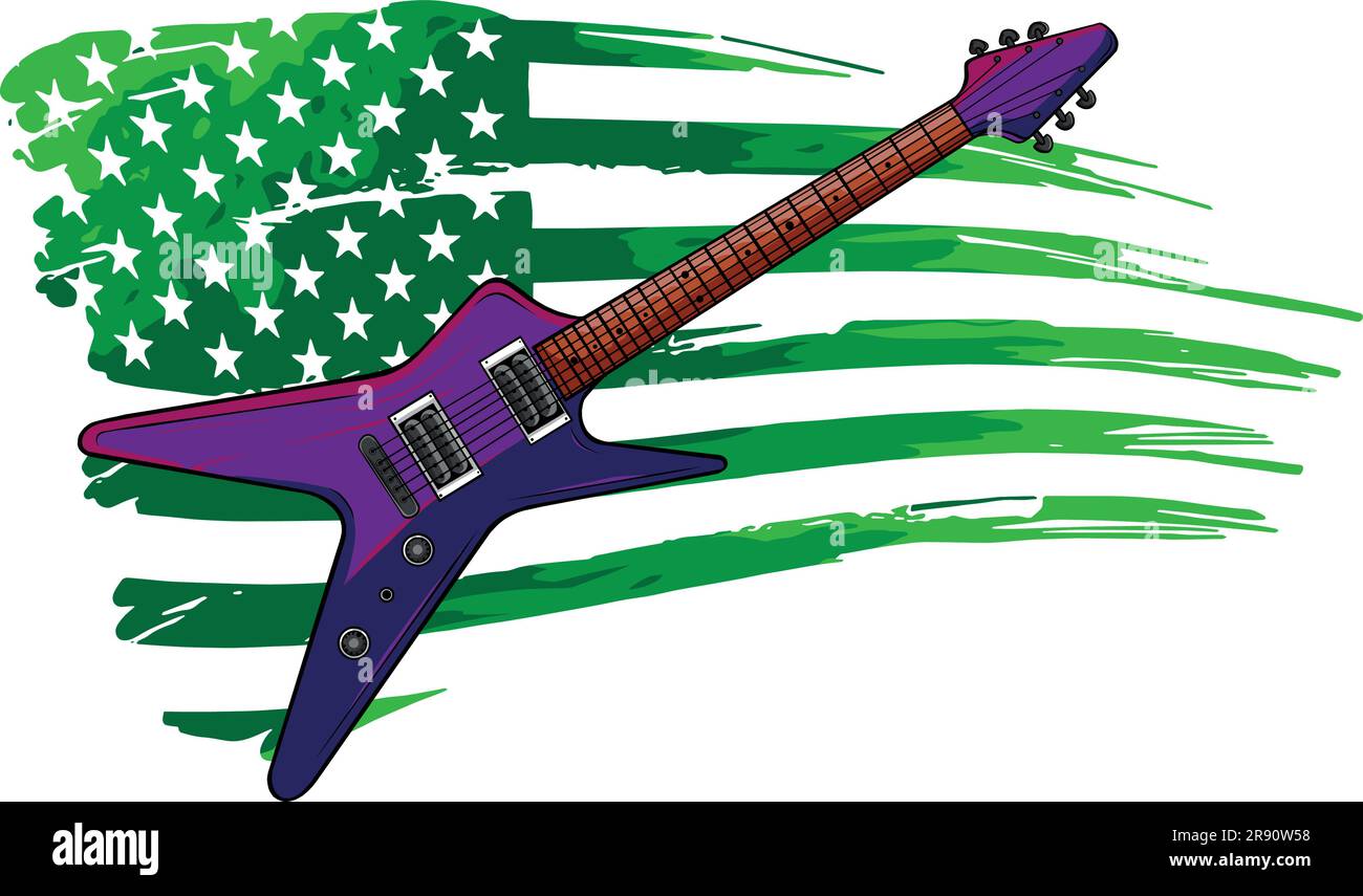 vector illustration of guitar with American Flag Stock Vector Image ...