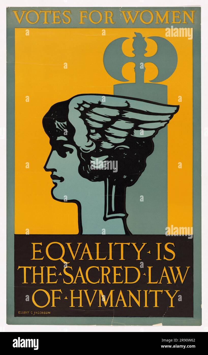 A vintage women's suffrage poster with the slogan Equality us the Sacred Law of Humanity Stock Photo