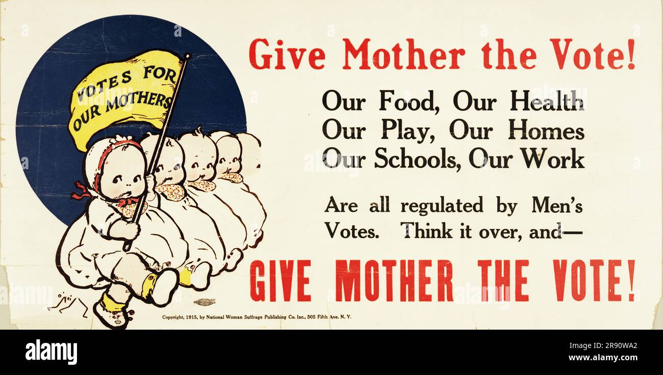 A vintage women's suffrage cmapaign poster showing maching babies wit hthe text 'Give Mother the Vote!' Stock Photo