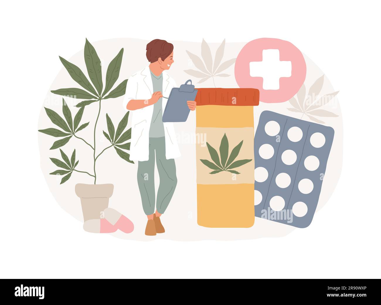 Medical marijuana isolated concept vector illustration. Medical cannabis, cannabinoids drugs, diseases and conditions treatment, cancer pain relief, hemp market, cultivation vector concept. Stock Vector
