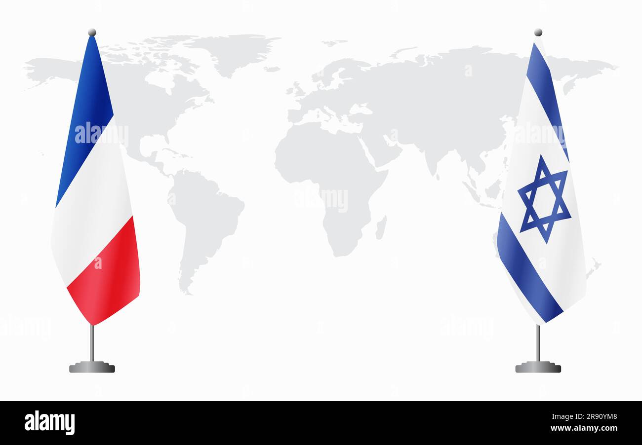 France and Israel flags for official meeting against background of