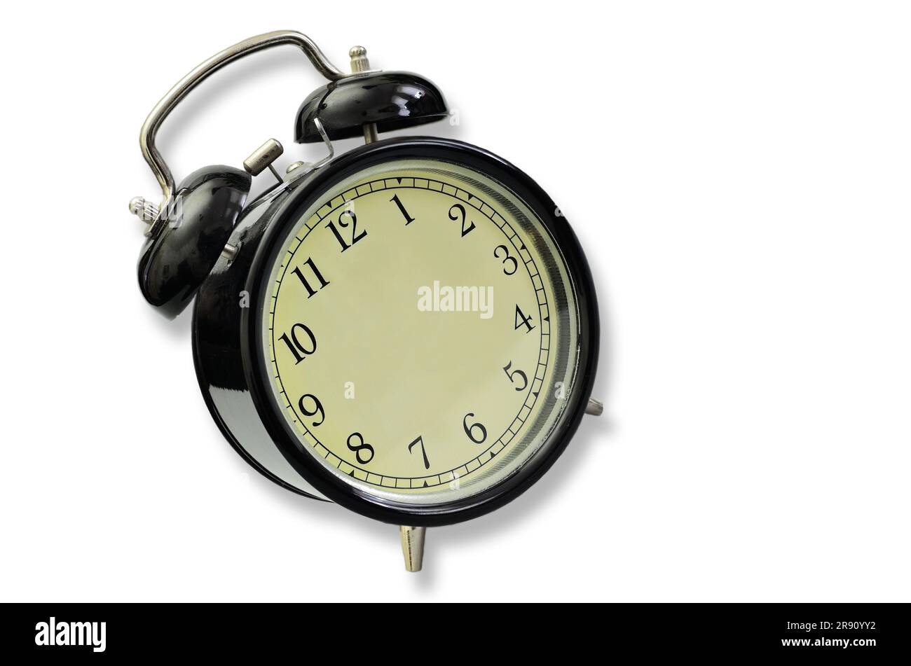 Alarm clock with no hands, close up, isolated on white background Stock Photo