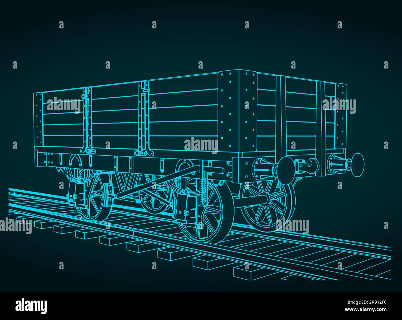 Stylized vector illustration of 5 plank coal wagon Stock Vector