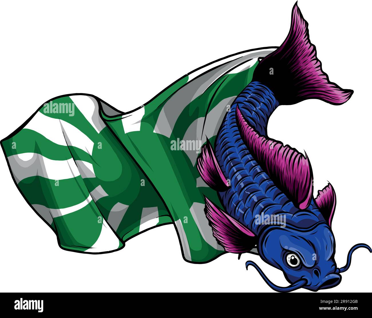 Vector illustration of koi fish with Rising Sun flag Stock Vector