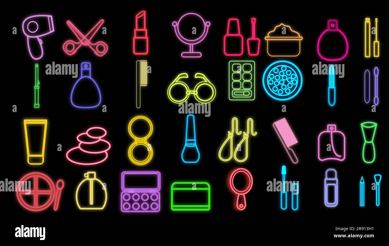 bright colored set of beauty items for creating beauty on a black ...