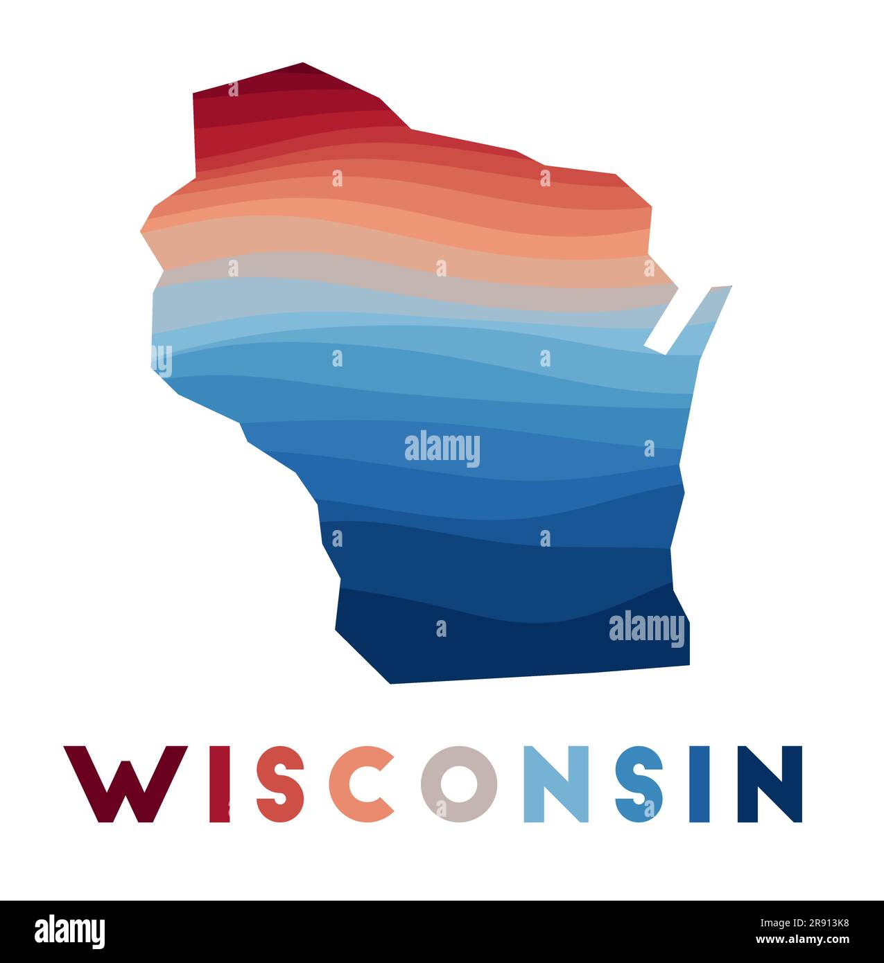 Wisconsin Map. Map Of The Us State With Beautiful Geometric Waves In 