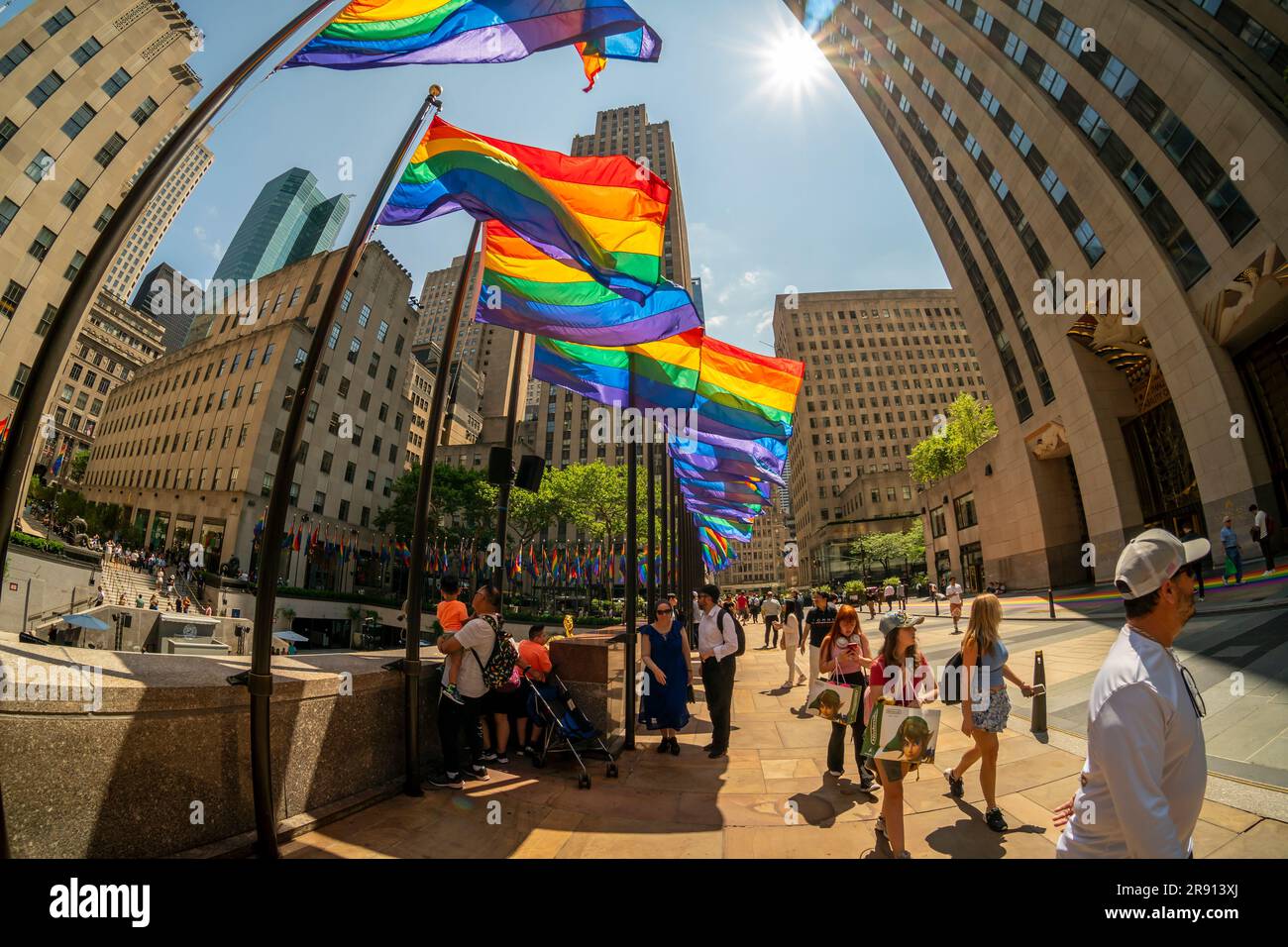 Rockefeller Plaza in Midtown Manhattan in New York is festooned with