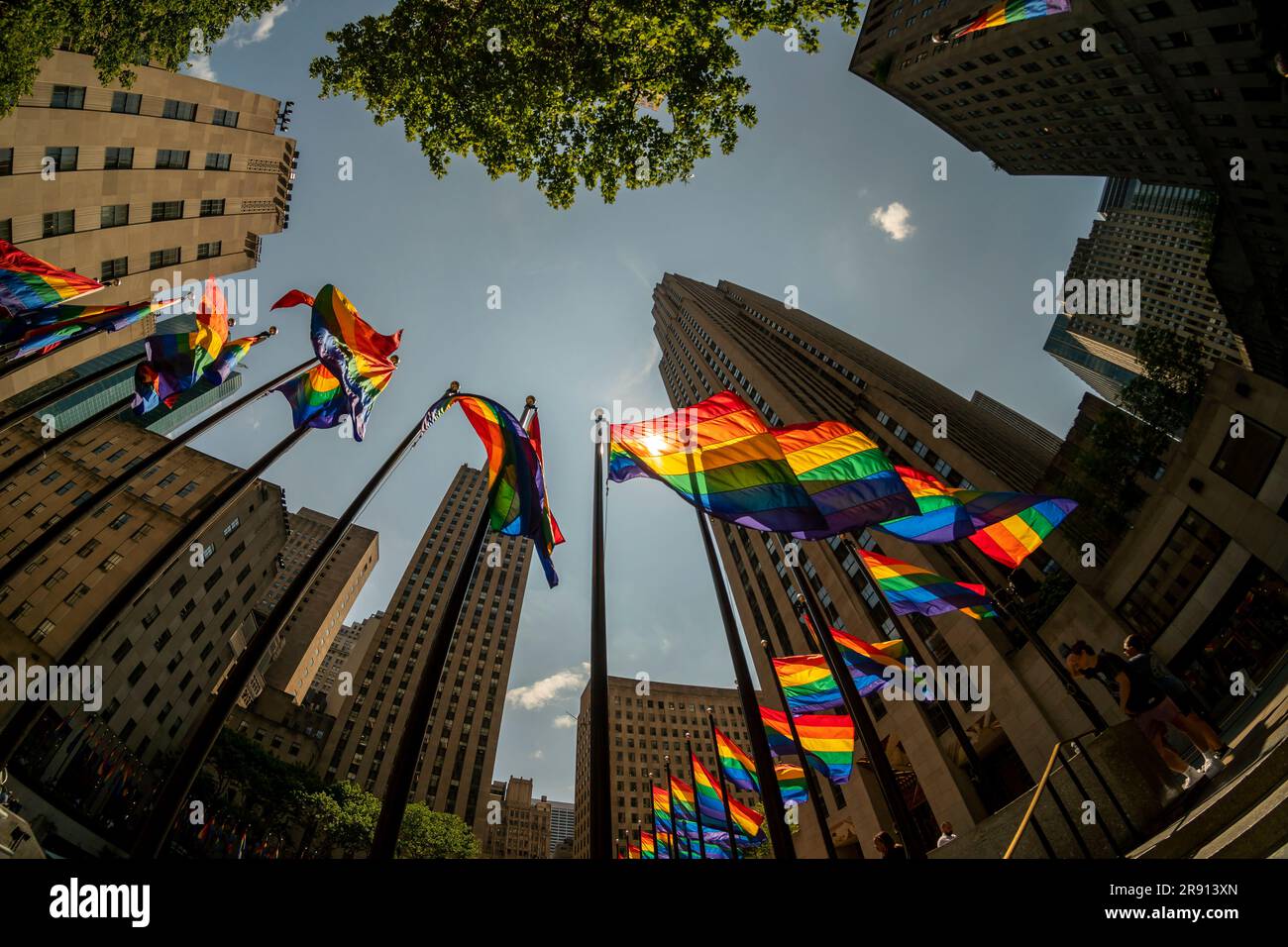 Rockefeller Plaza in Midtown Manhattan in New York is festooned with