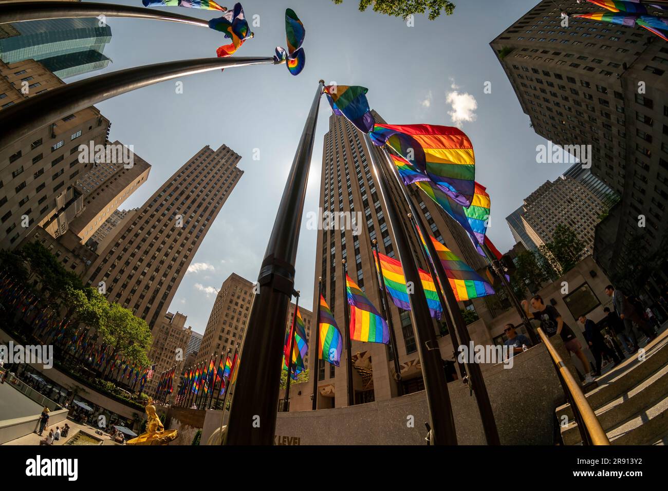 Rockefeller Plaza in Midtown Manhattan in New York is festooned with