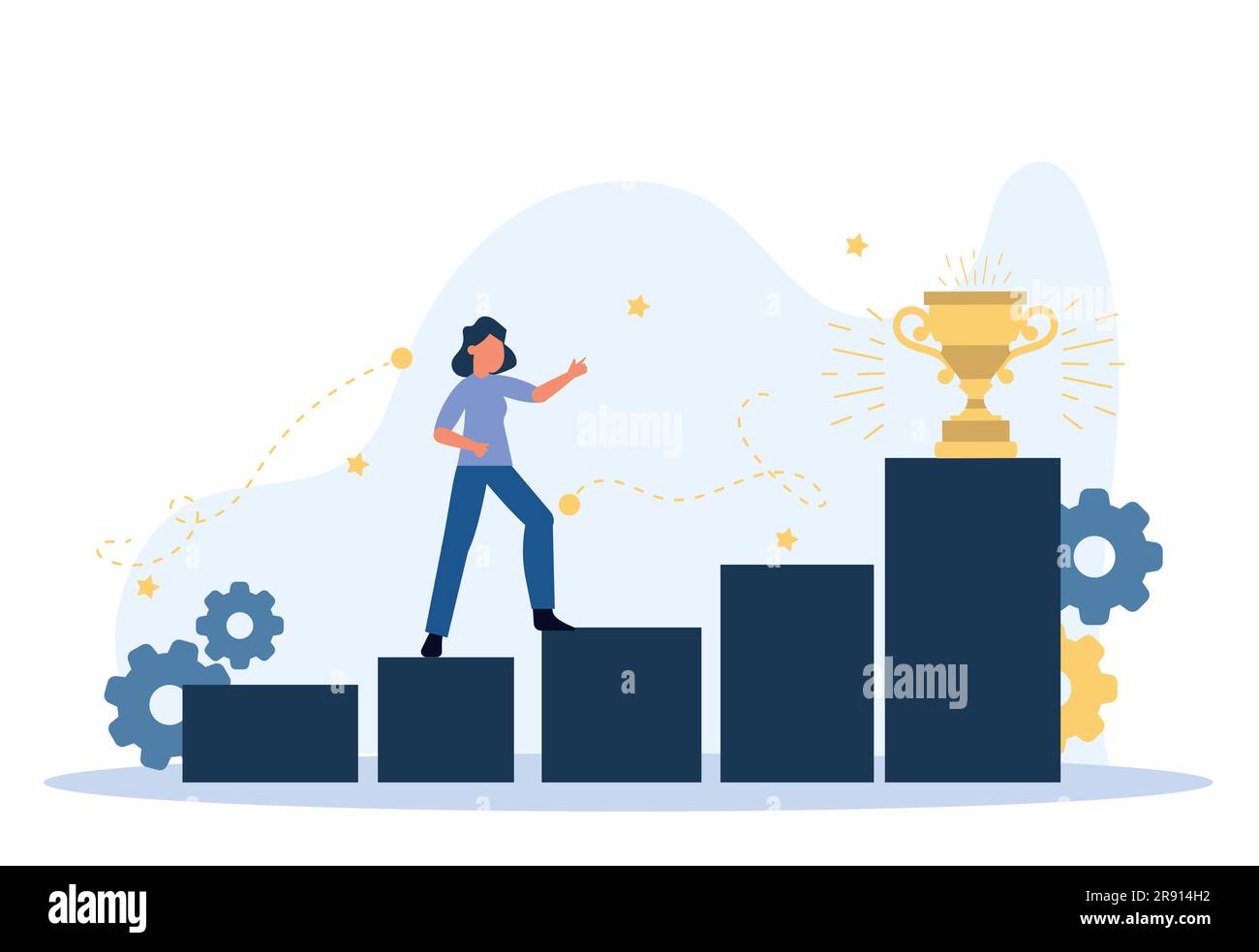 Achievement target career challenge vector flat illustration. Woman kpi ...