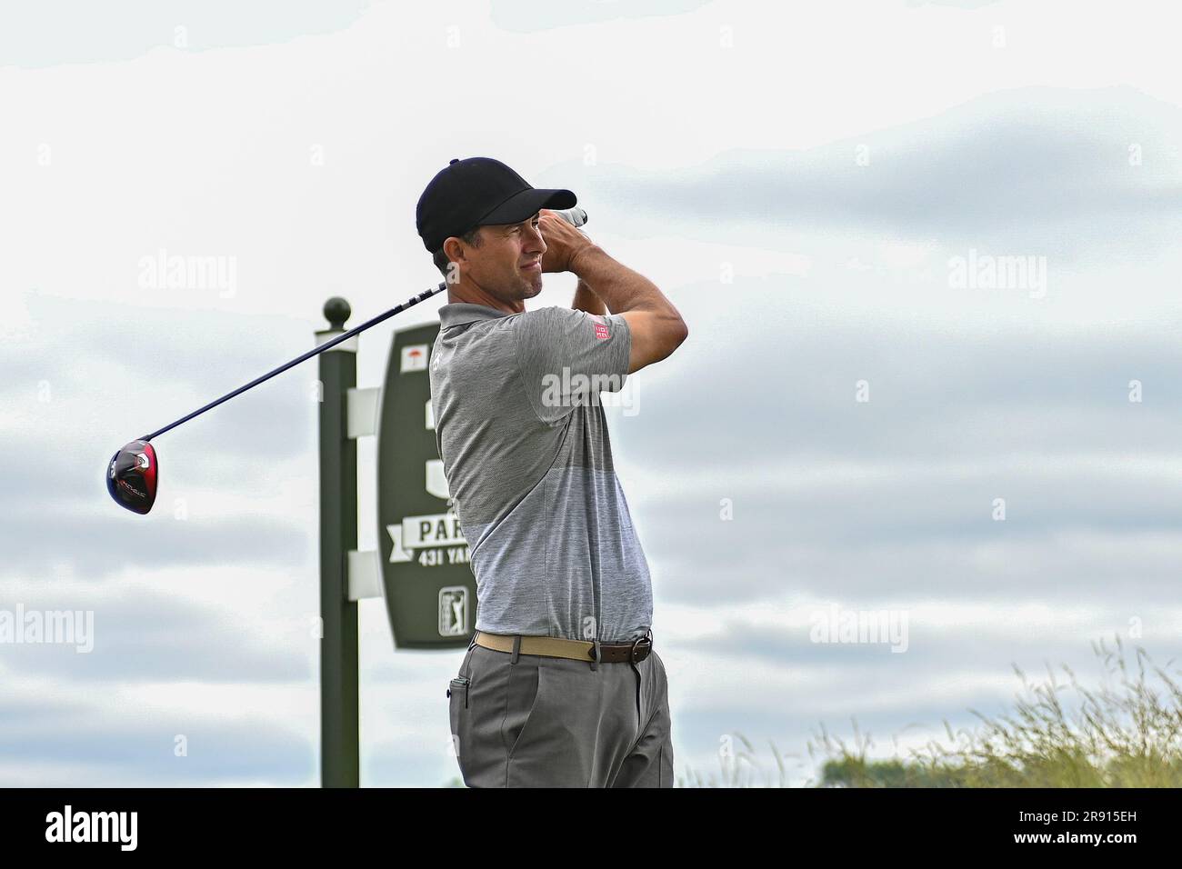 Friday June 23, 2023 Adam Scott hits a tee shot during the round of