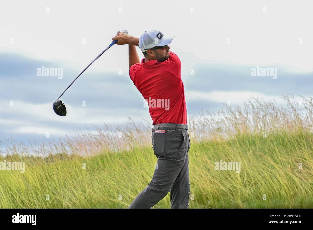 Friday June 23, 2023: Corey Conners hits a tee shot during the round of the Travelers Golf Championship in Cromwell, Connecticut. Gregory Vasil/CSM Stock Photo