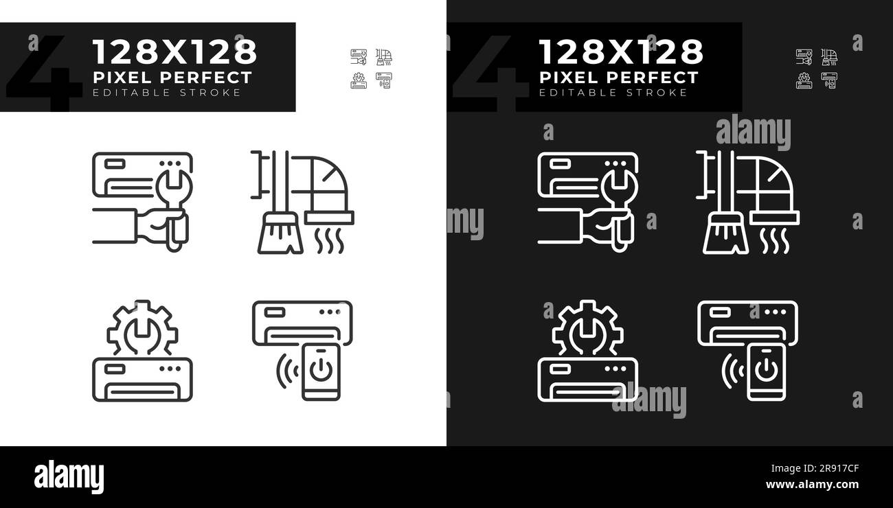 Ac maintenance linear icons set for dark, light mode Stock Vector