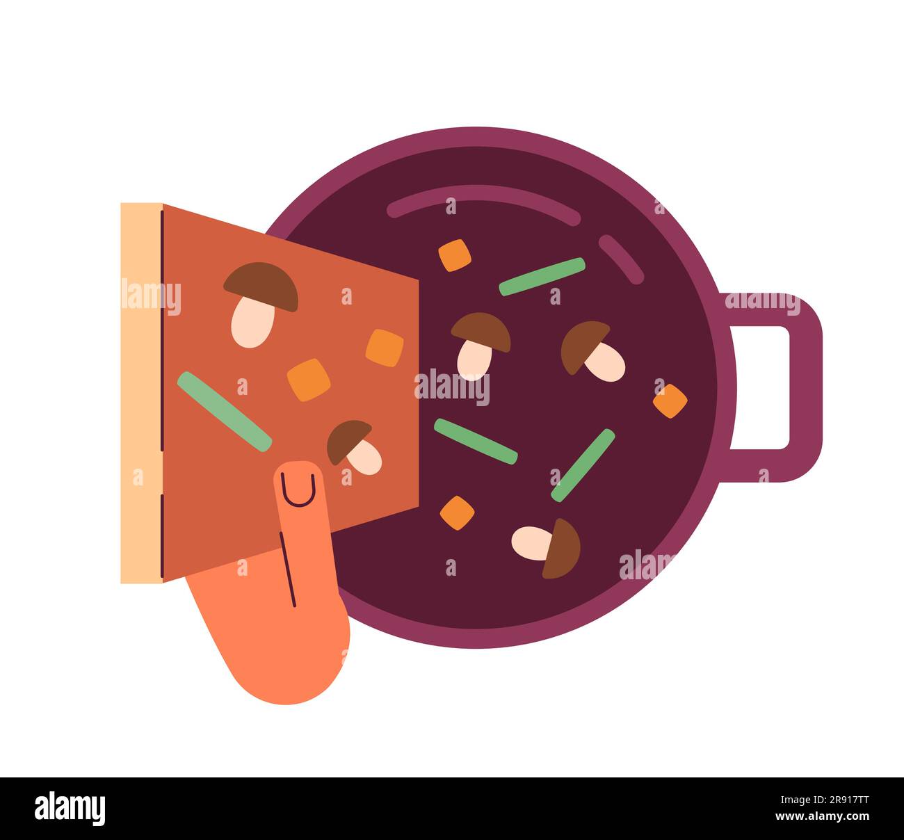 Pour vegetables into pan flat semi flat colour vector object Stock Vector
