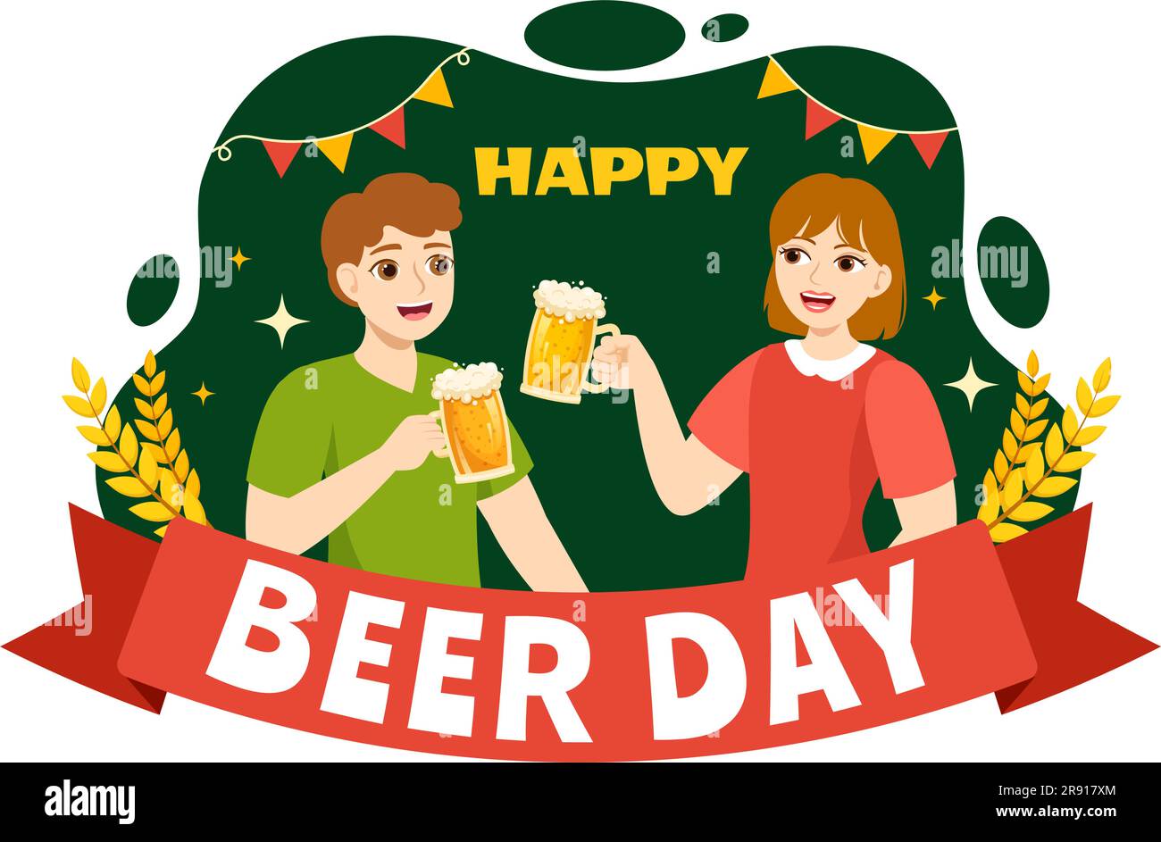 International Beer Day Vector Illustration with Cheers Beers Celebration in Flat Cartoon Hand Drawn Landing Page background Templates Stock Vector
