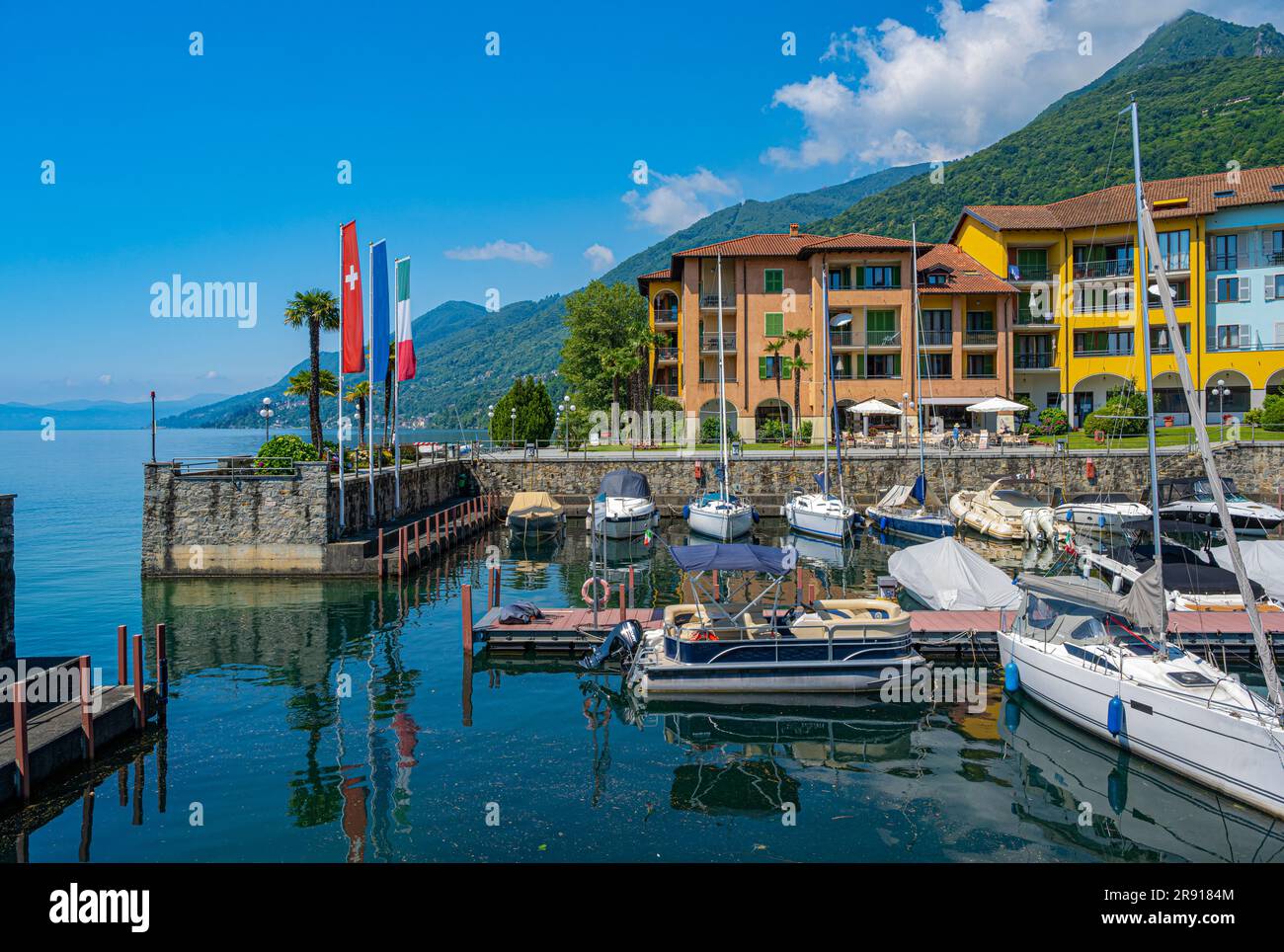 Cannero Riviera, Lake Maggiore. The promenade with the marina of the old town. Piedmont, Italian Lakes, Italy, Europe Stock Photo