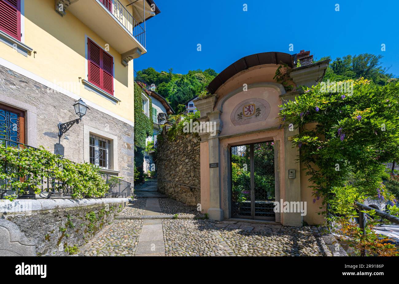 Cannero Riviera, Lake Maggiore. Narrow streets in the old town. Piedmont, Italian Lakes, Italy, Europe Stock Photo