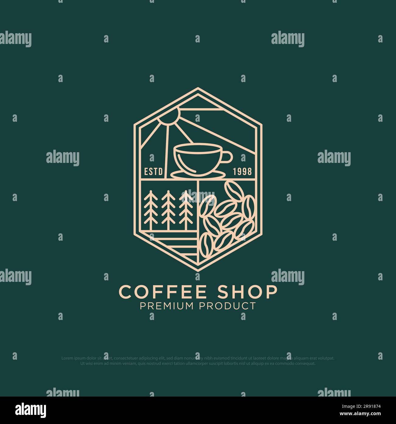 Outdoor coffee Shop logo design vector, vintage coffee logo illustration with outline style, best for restaurant, cafe, beverages logo brand name Stock Vector