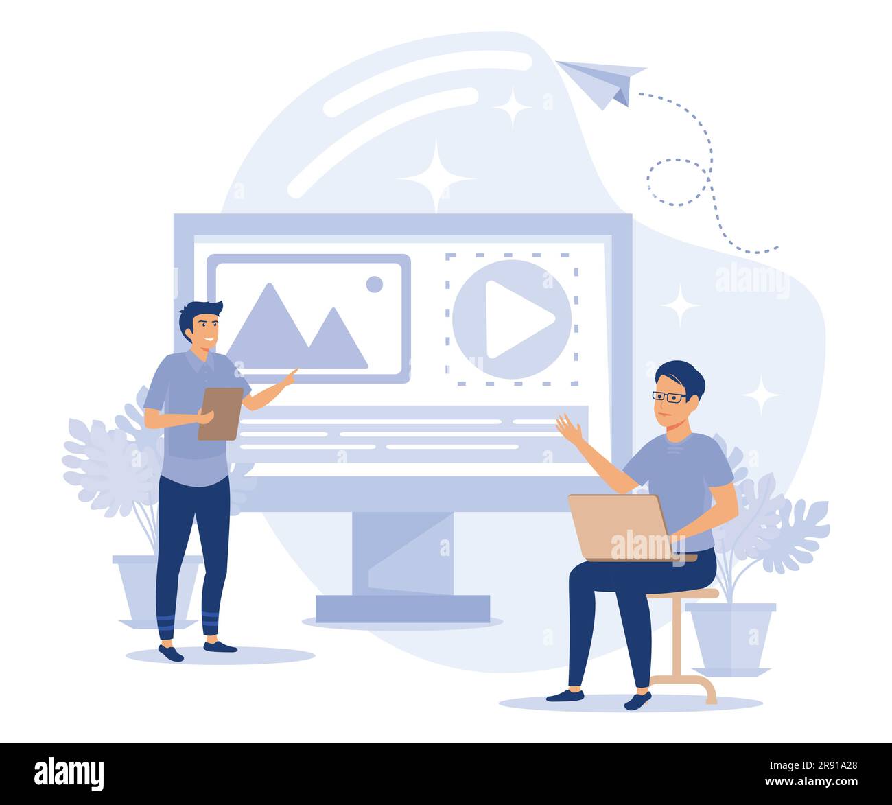 Professional SEO services concept, Keyword research, copy optimization, content plan, web campaign, search engine, online social media planner, flat v Stock Vector