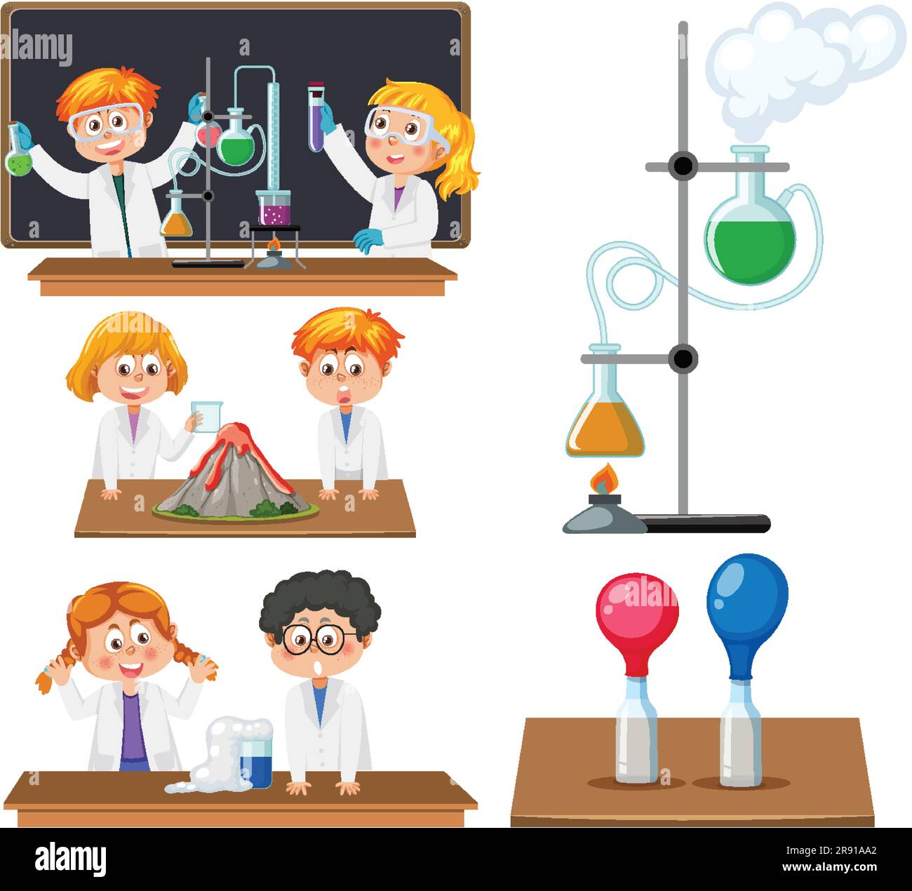 Scientist and student doing chemistry experiment illustration Stock ...
