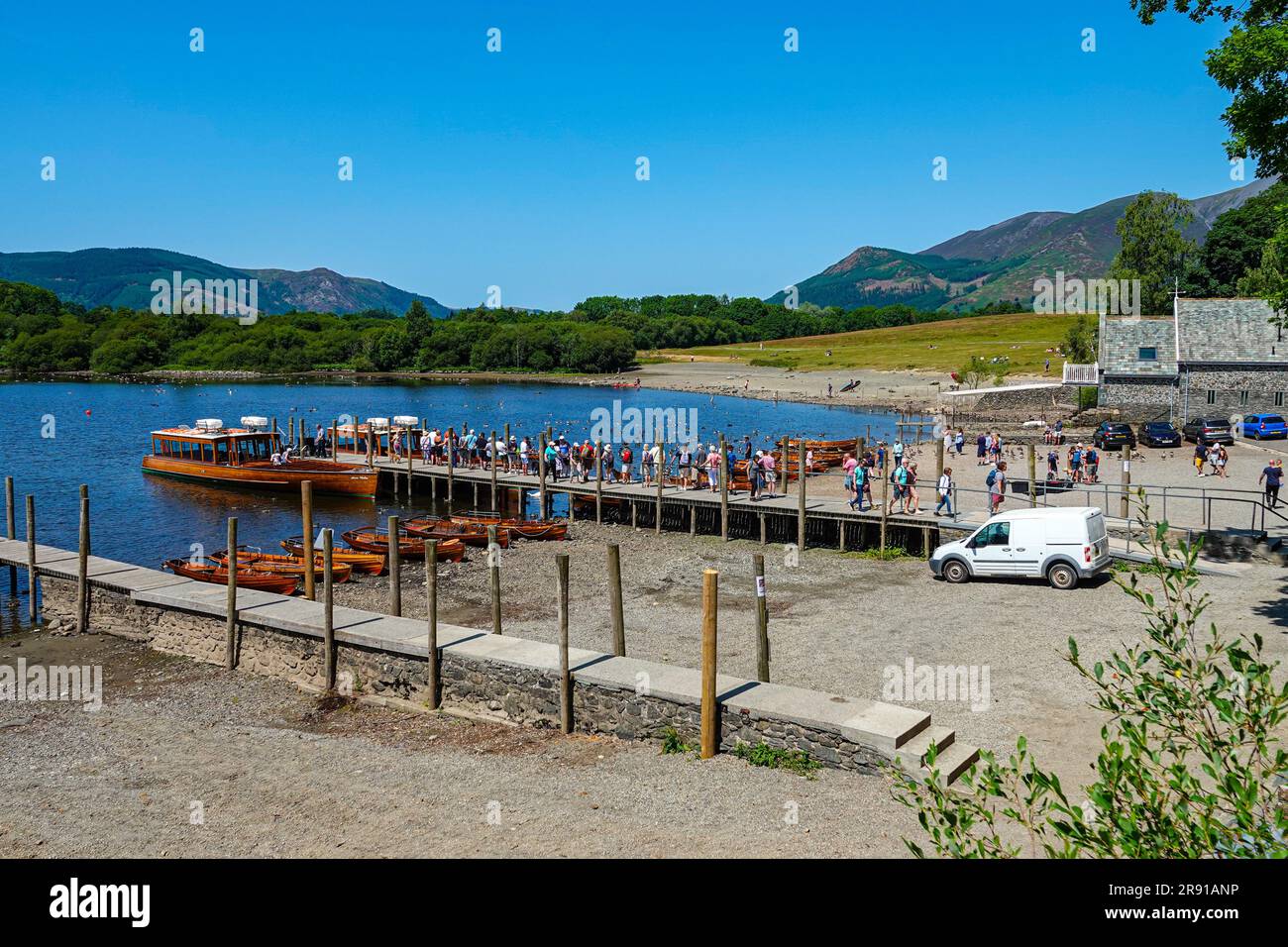 Queues for the ferry, Derwent Water, Keswick, popular The English Lake